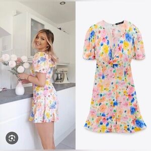 NWOT: Zara Floral Poof Arm Mini Dress